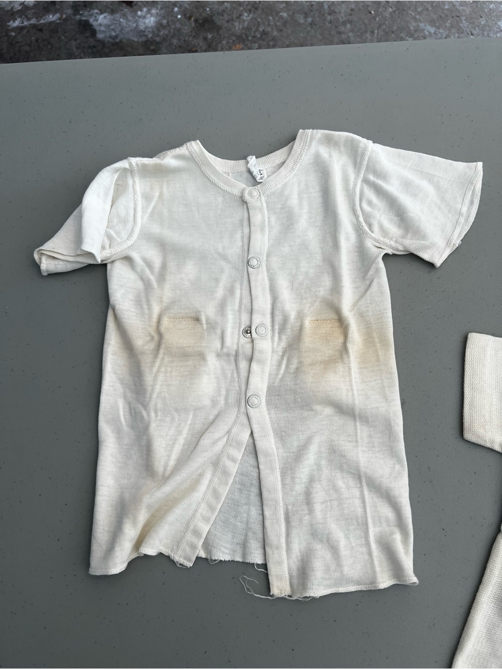 Vintage Kids White Short Sleeve Button Front Shirt stain on front